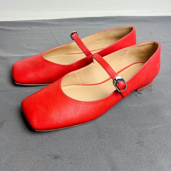 Reformation Melissa Red Leather Mary Jane Flats Sz 9 - Picture 4 of 7